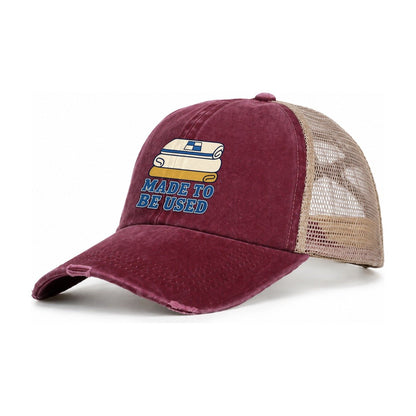 Made To Be Used Sewing And Quilting Women's Ponytail Trucker Hat – Burgundy Khaki