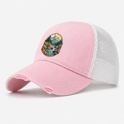 Mountain Creek Headwaters Fishing Club Washed Trucker Hat – Light Pink