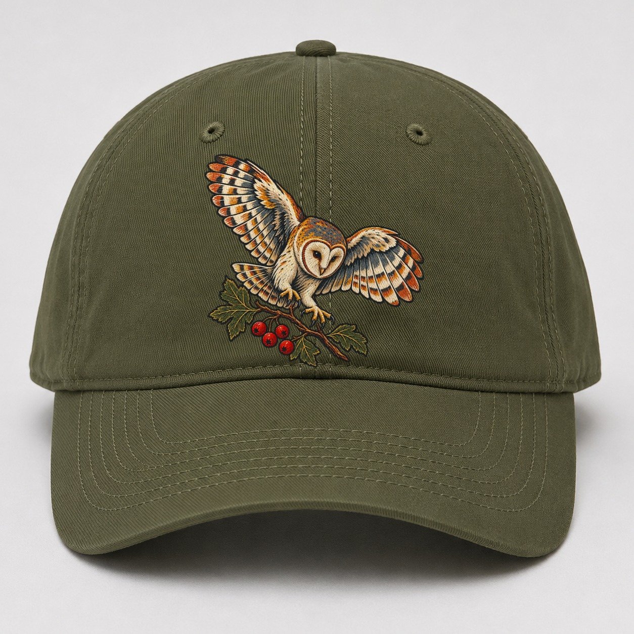 Barn Owl And Hawthorn Berries Uk Culture Heritage Baseball Cap – Army Green