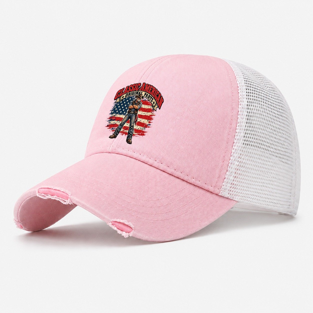Classic American Original Parts Old Man Strong Washed Trucker Hat – Light Pink