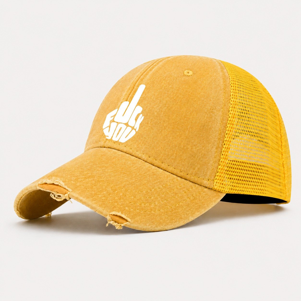 Fuck You! Cap Design Washed Trucker Hat – Yellow