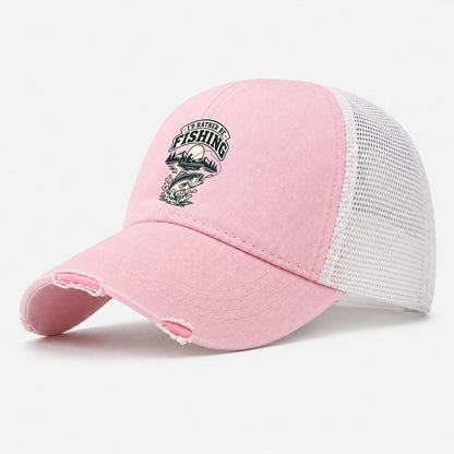 Rather Be Fishing Fishing Elegant Washed Trucker Hat – Light Pink