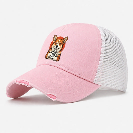 Corgi Mug Truths Washed Trucker Hat – Light Pink