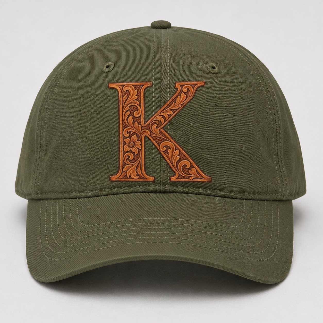 Tooled Leather K Monogram Baseball Cap – Army Green