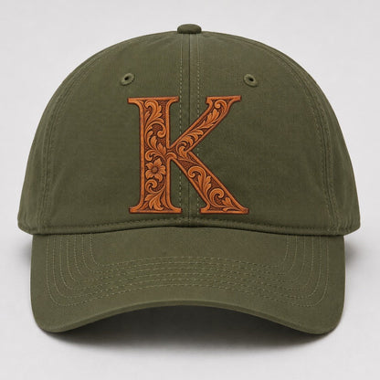 Tooled Leather K Monogram Baseball Cap – Army Green