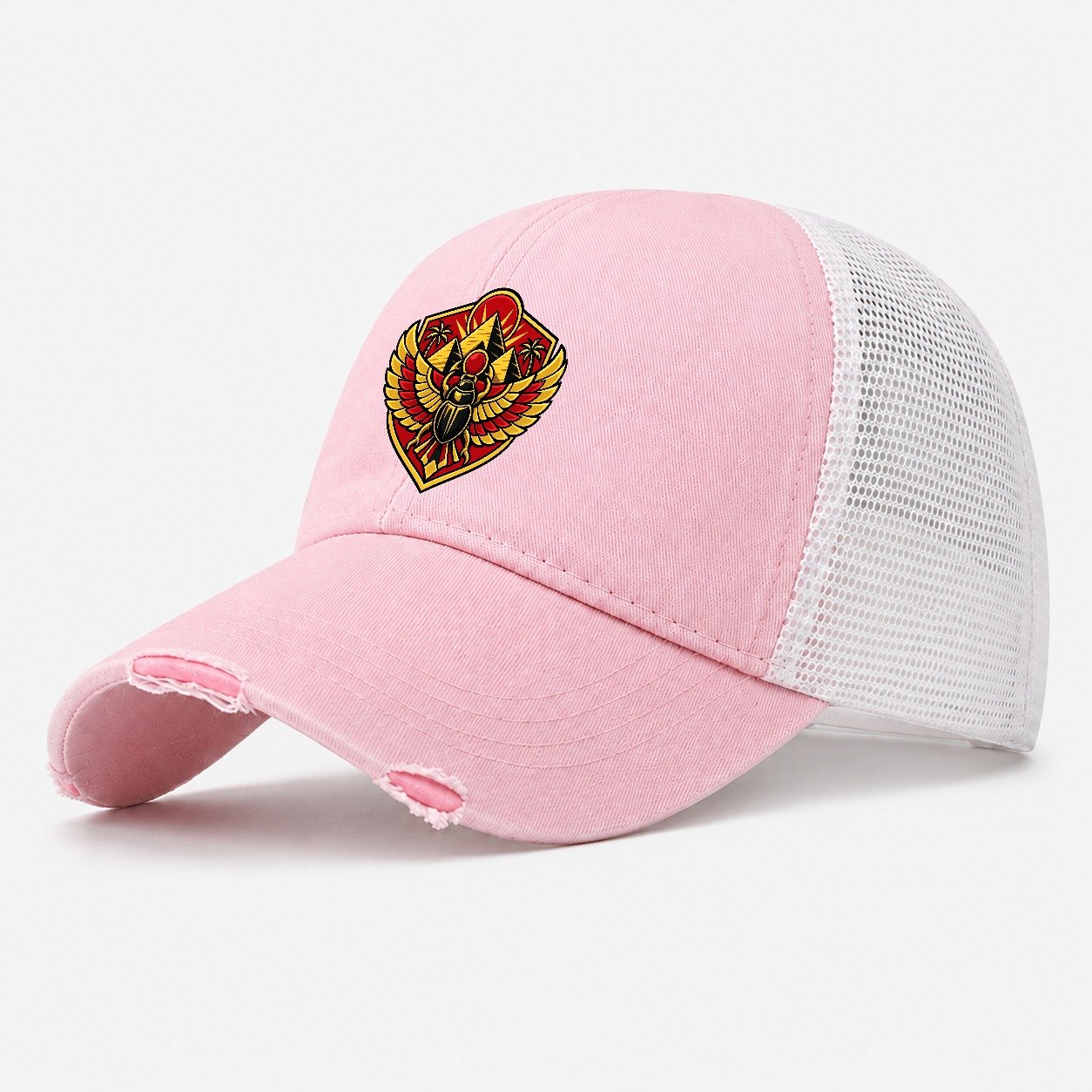 Egypt Minimal Emblem Country Logos Washed Trucker Hat – Light Pink