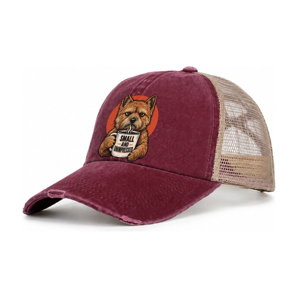 Norwich Terrier Mug Truths Dog Mug Truths Women's Ponytail Trucker Hat – Burgundy Khaki
