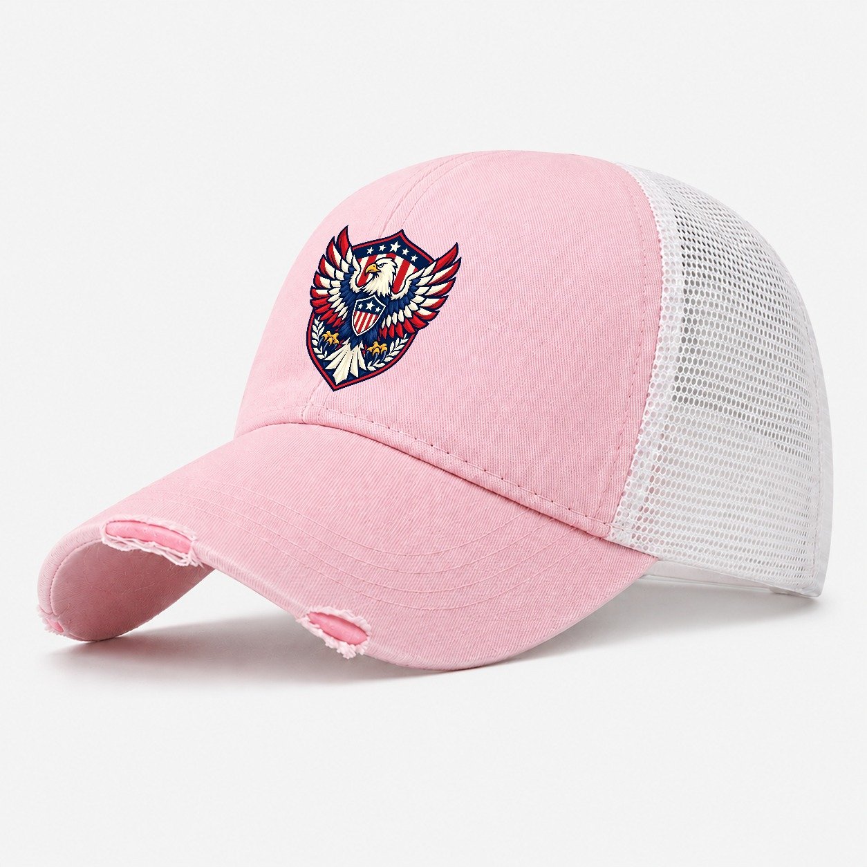 United States Minimal Emblem Country Logos Washed Trucker Hat – Light Pink