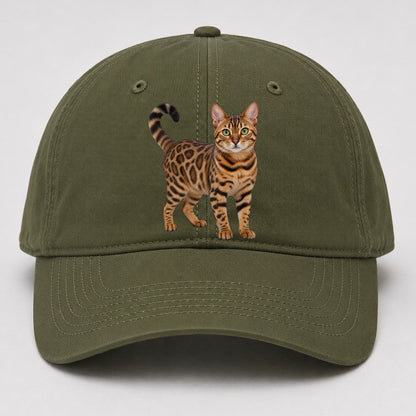 Bengal Standing Three Quarter Realistic Cat Portrait Baseball Cap – Army Green