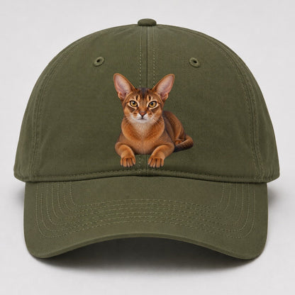 Abyssinian Reclining Paws Forward Realistic Cat Portrait Baseball Cap – Army Green