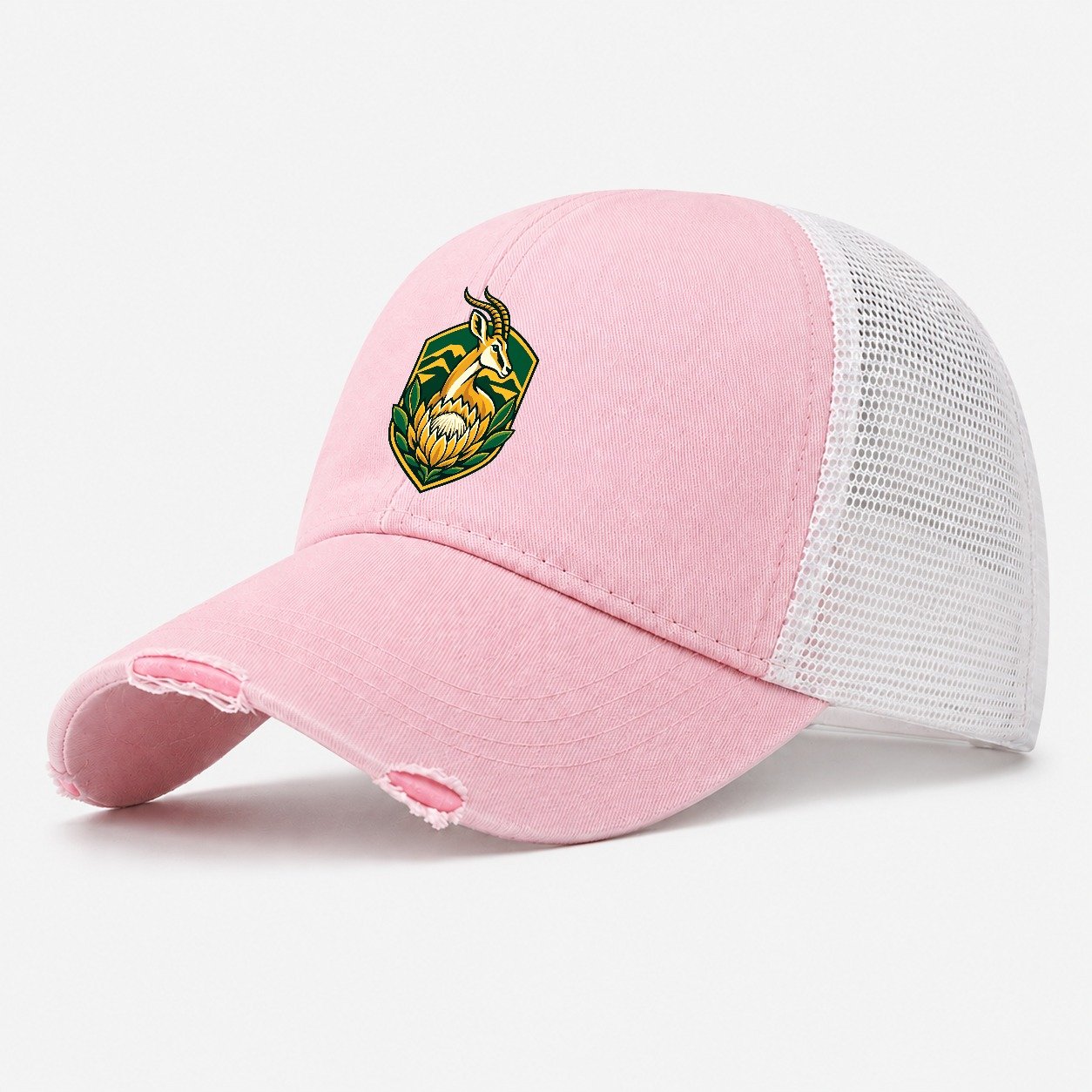 South Africa Minimal Emblem Country Logos Washed Trucker Hat – Light Pink