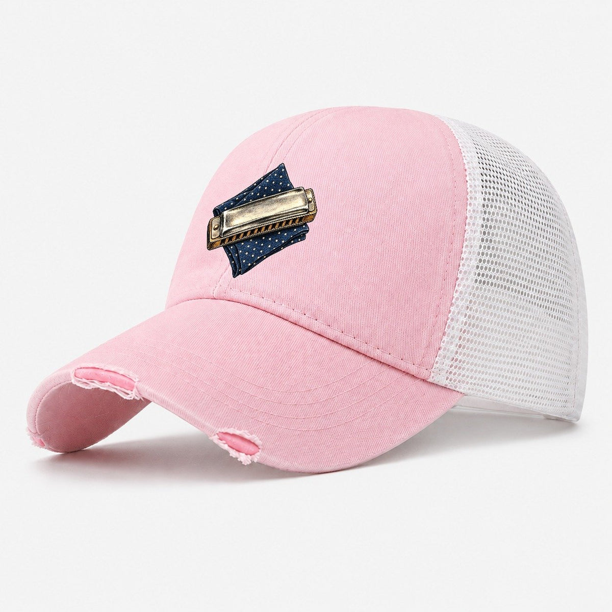 Harmonica Indigo Fold Pastimes Companions Washed Trucker Hat – Light Pink