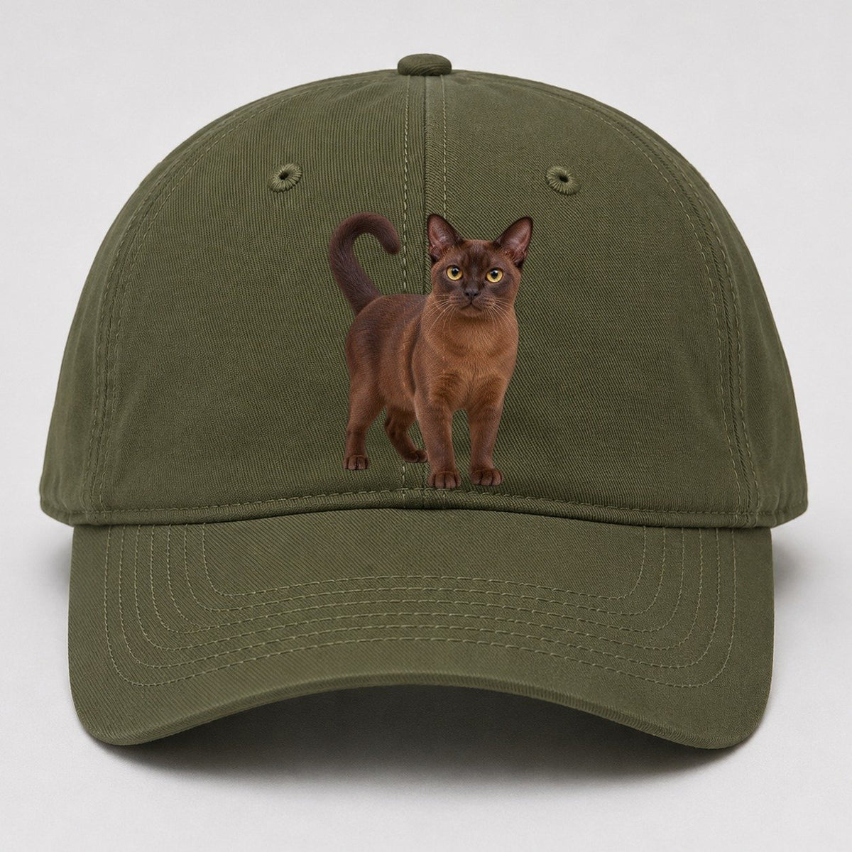 Burmese Standing Three Quarter Realistic Cat Portrait Baseball Cap – Army Green