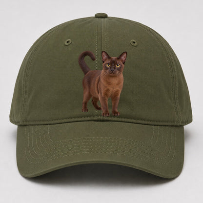 Burmese Standing Three Quarter Realistic Cat Portrait Baseball Cap – Army Green