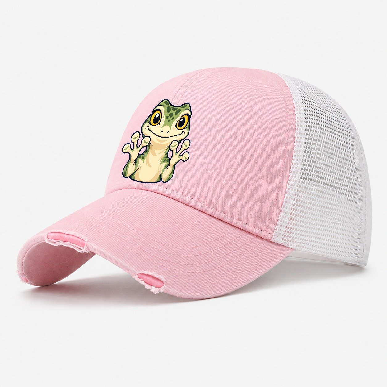 Sticky Toes Gecko Rock Climbing Washed Trucker Hat – Light Pink