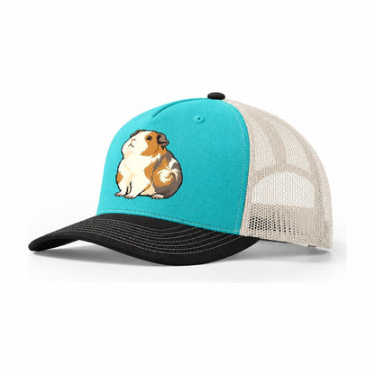 Guinea Pig Chin Lift Small Pet Logos Trucker Hat – Aqua Black White