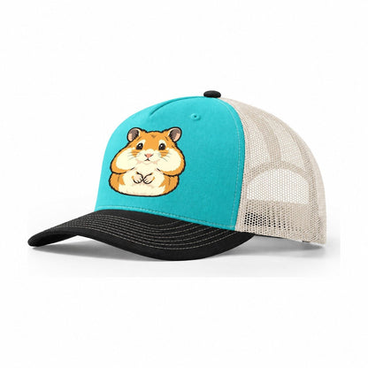 Golden Hamster Cheek Pouches Small Pet Logos Trucker Hat – Aqua Black White