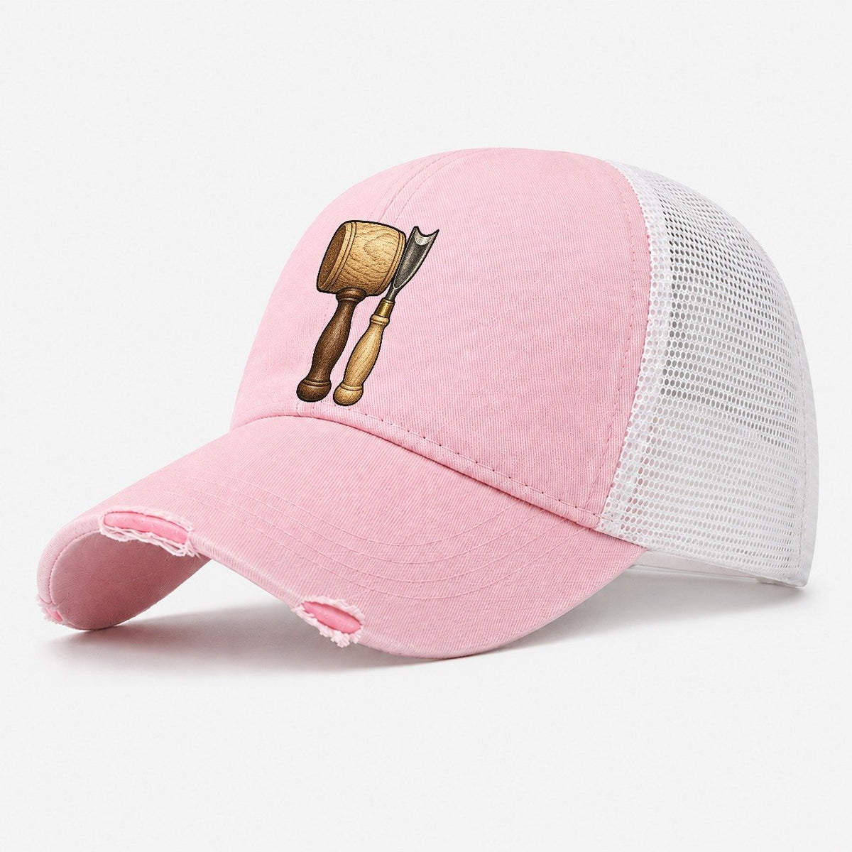 Carvers Mallet And Gouge Woodworking Washed Trucker Hat – Light Pink