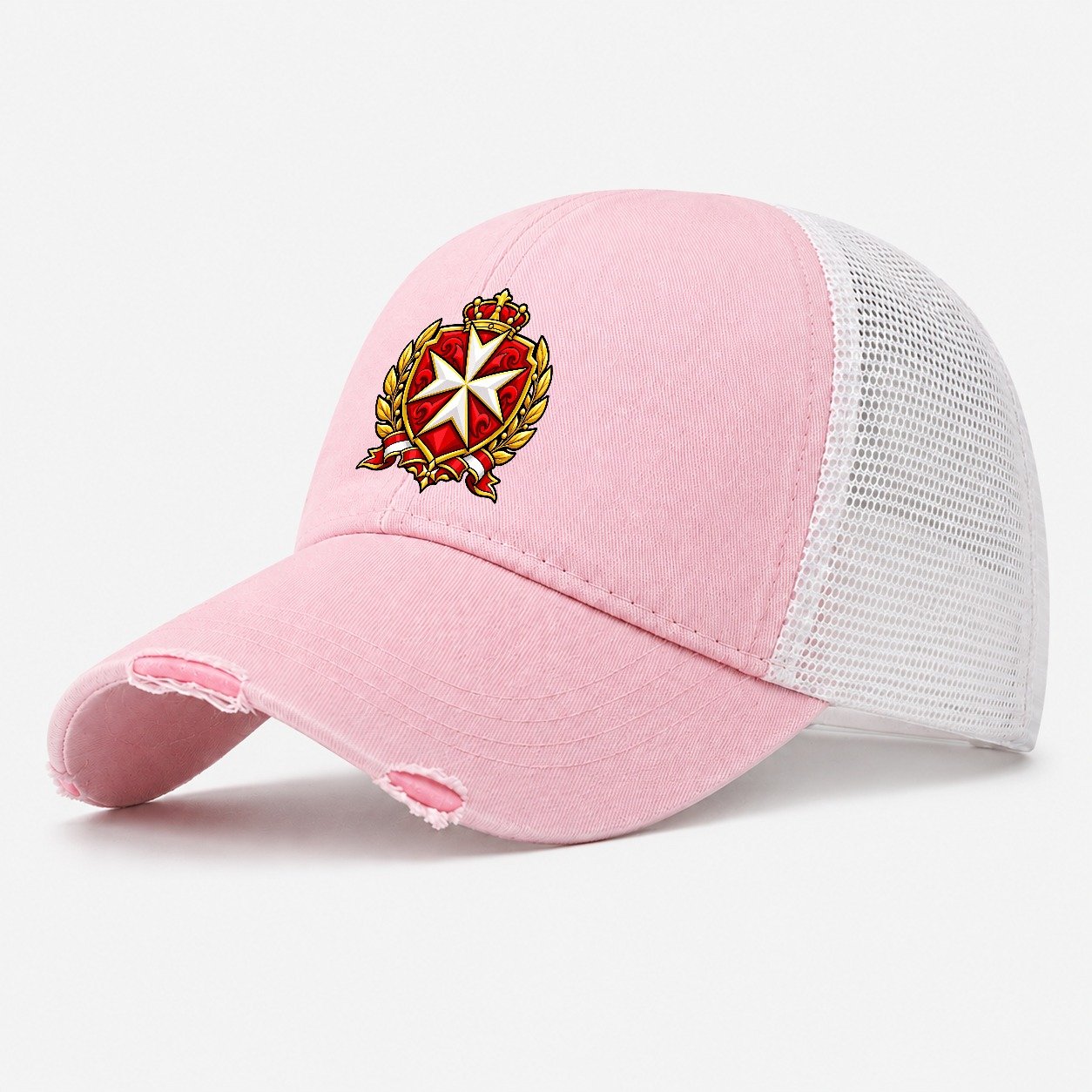 Malta Minimal Emblem Country Logos Washed Trucker Hat – Light Pink
