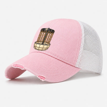 Chain Basket Disc Golf Washed Trucker Hat – Light Pink