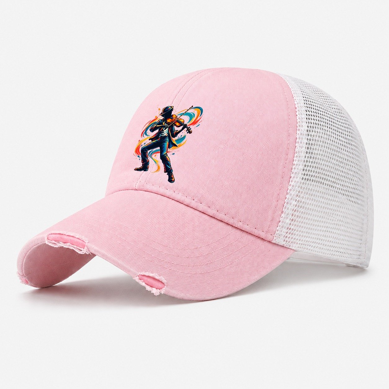 Violin Icon Music Instruments Washed Trucker Hat – Light Pink