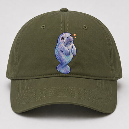 Manatee Upward Float Sea Sprite Baseball Cap – Army Green
