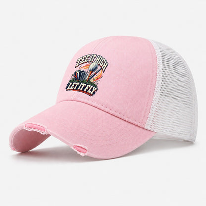 Tee It High Let It Fly Golf Life Washed Trucker Hat – Light Pink