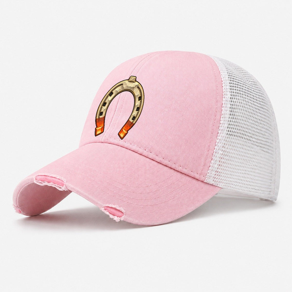Half Hot Horseshoe Blacksmithing Washed Trucker Hat – Light Pink
