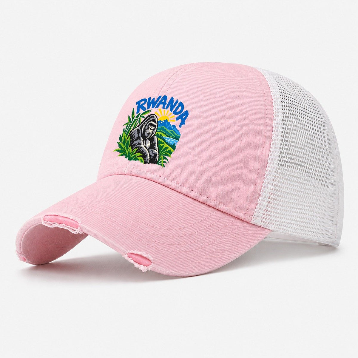 Rwanda Retro Badge Logo Washed Trucker Hat – Light Pink