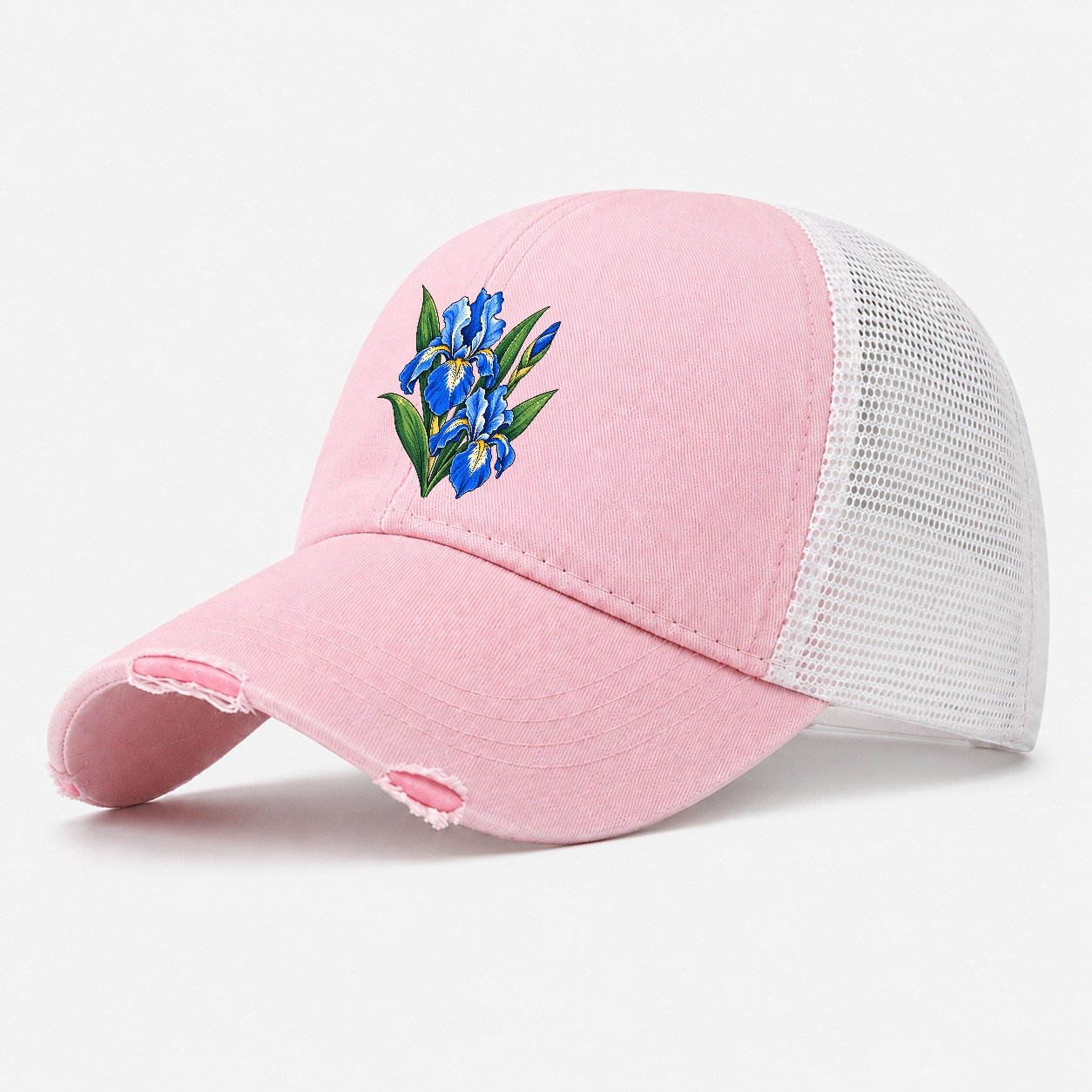 Quebec Blue Flag Iris Canada Cultural Icons Washed Trucker Hat – Light Pink