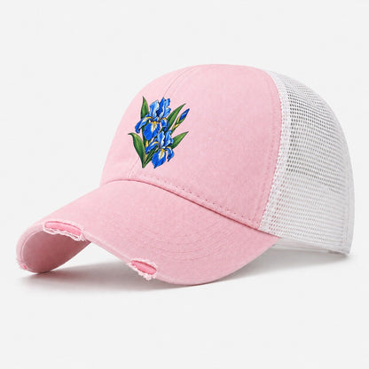 Quebec Blue Flag Iris Canada Cultural Icons Washed Trucker Hat – Light Pink