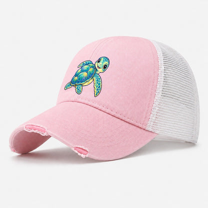 Sea Turtle Shell Turn Sea Sprite Washed Trucker Hat – Light Pink