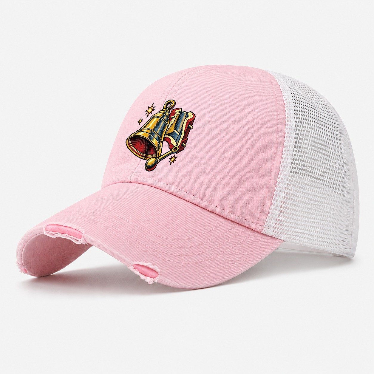 Bellfounder Handbell Mould And Clapper Uk Culture Heritage Washed Trucker Hat – Light Pink