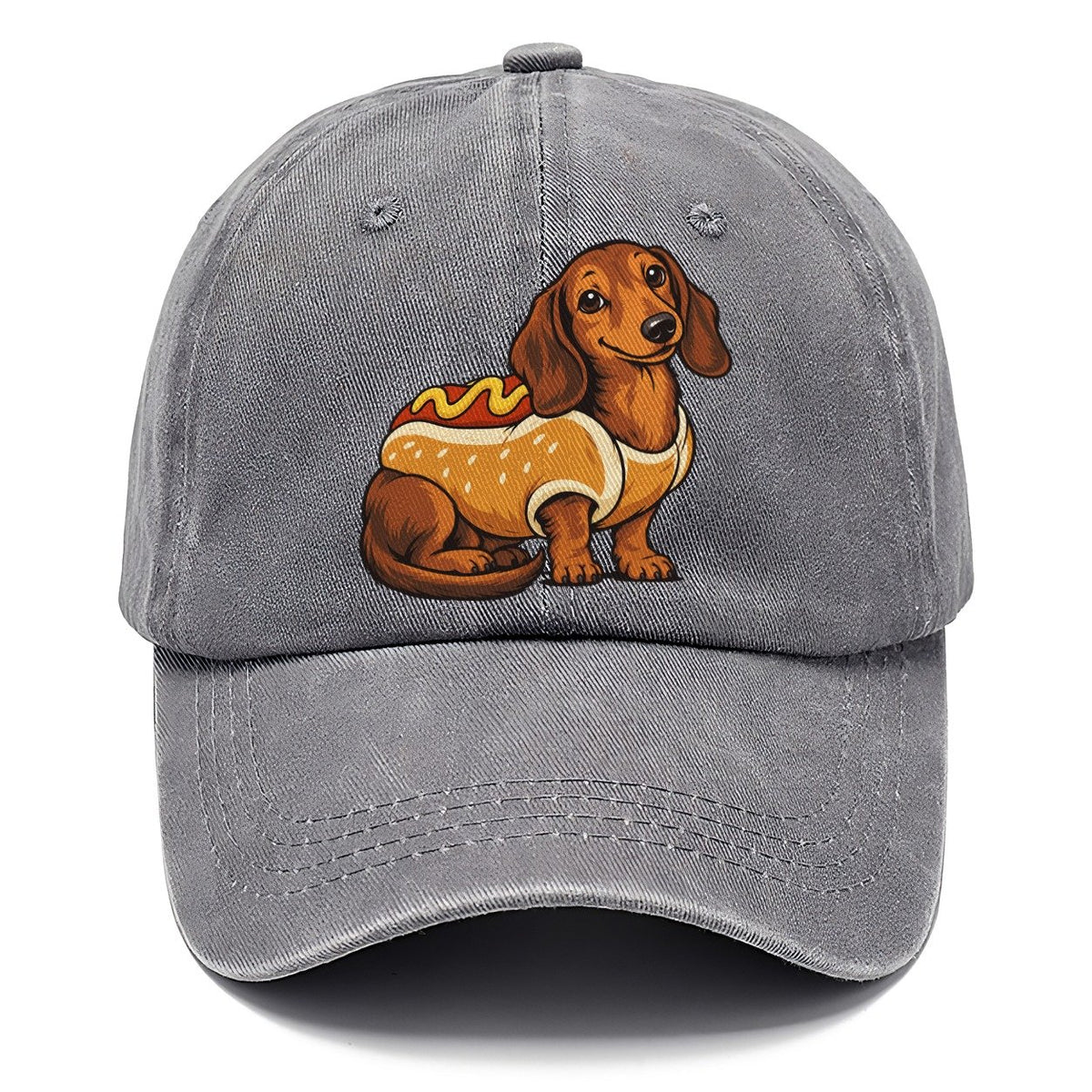 One Dachshund In Halloween Costume Hot Dog Bun Costume With Mustard Squiggle Halloween Dog Parade Classic Cap – Urban Haze