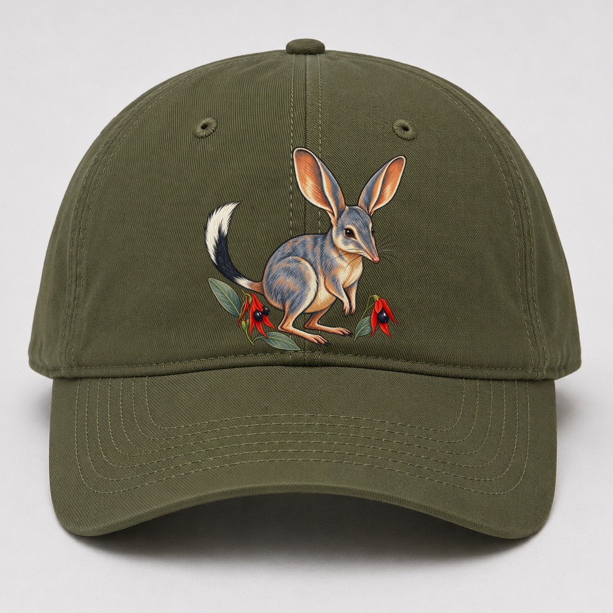 Greater Bilby And Sturt Desert Pea Australia Cultural Icons Baseball Cap – Army Green