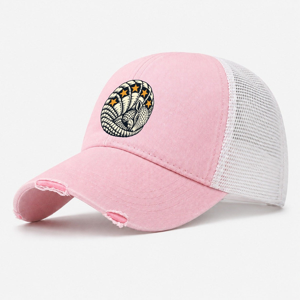 Armadillo Star Shell Sundown Familiars Washed Trucker Hat – Light Pink