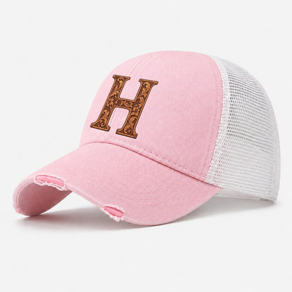 Tooled Leather H Monogram Washed Trucker Hat – Light Pink