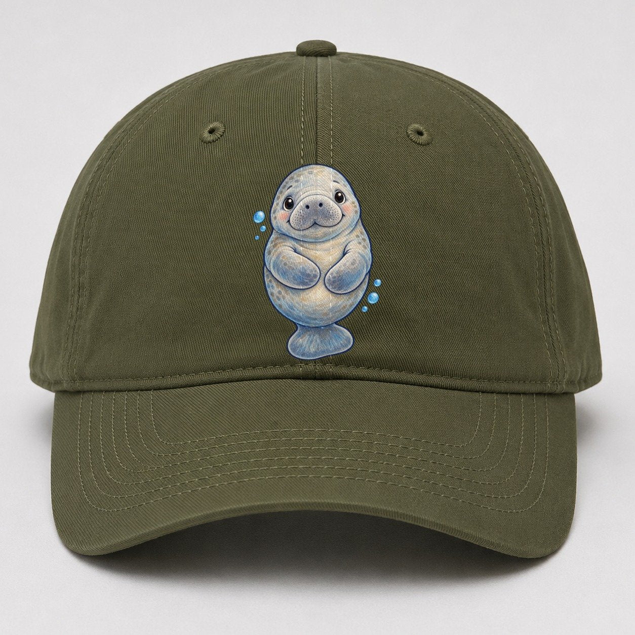 Manatee Front Flipper Hug Sea Sprite Baseball Cap – Army Green