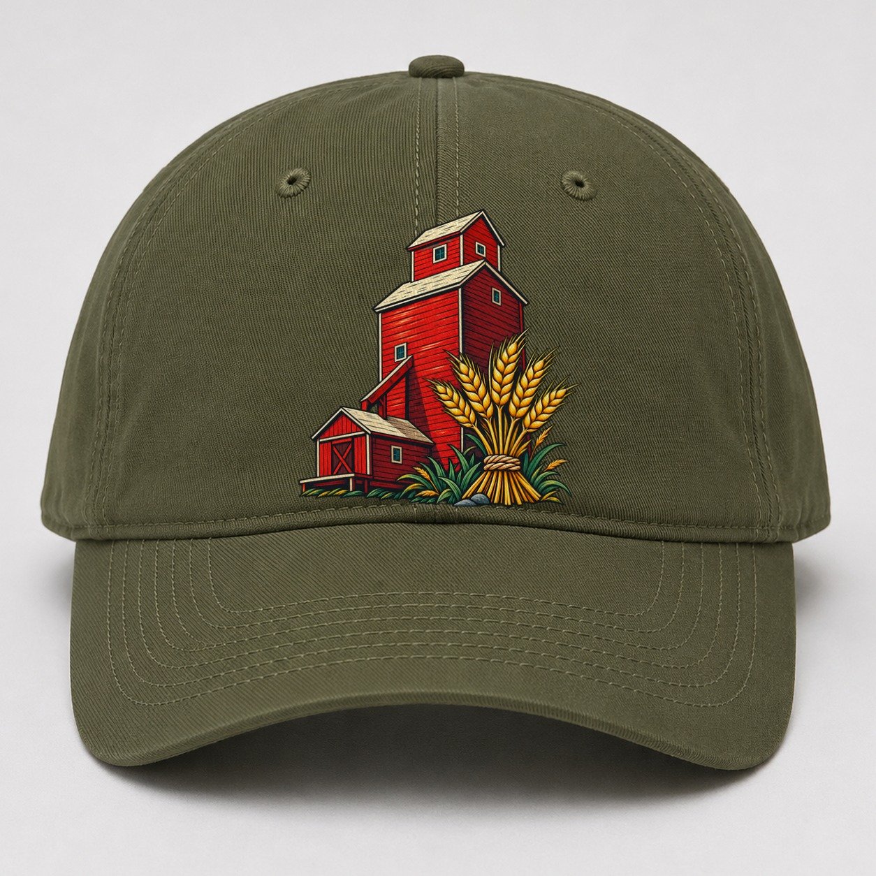 Prairie Grain Elevator And Wheat Sheaf Canada Cultural Icons Baseball Cap – Army Green