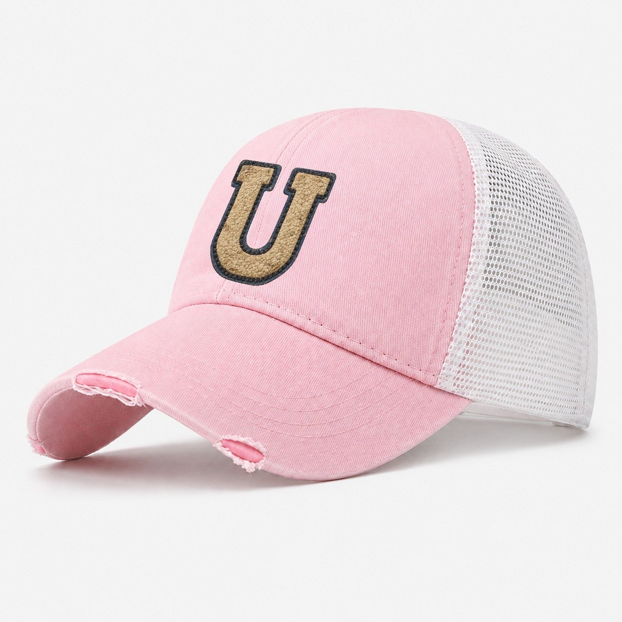 Varsity Chenille U Monogram Washed Trucker Hat – Light Pink