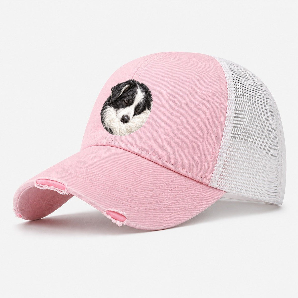Border Collie Ruff Tuck Pastimes Companions Washed Trucker Hat – Light Pink
