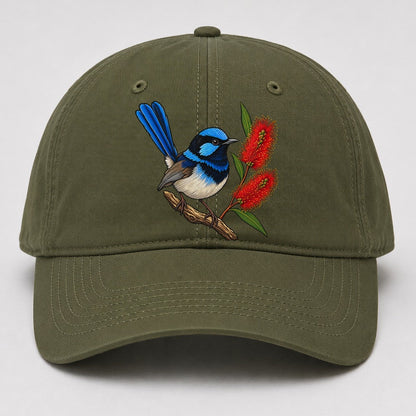 Superb Fairywren And Bottlebrush Australia Cultural Icons Baseball Cap – Army Green