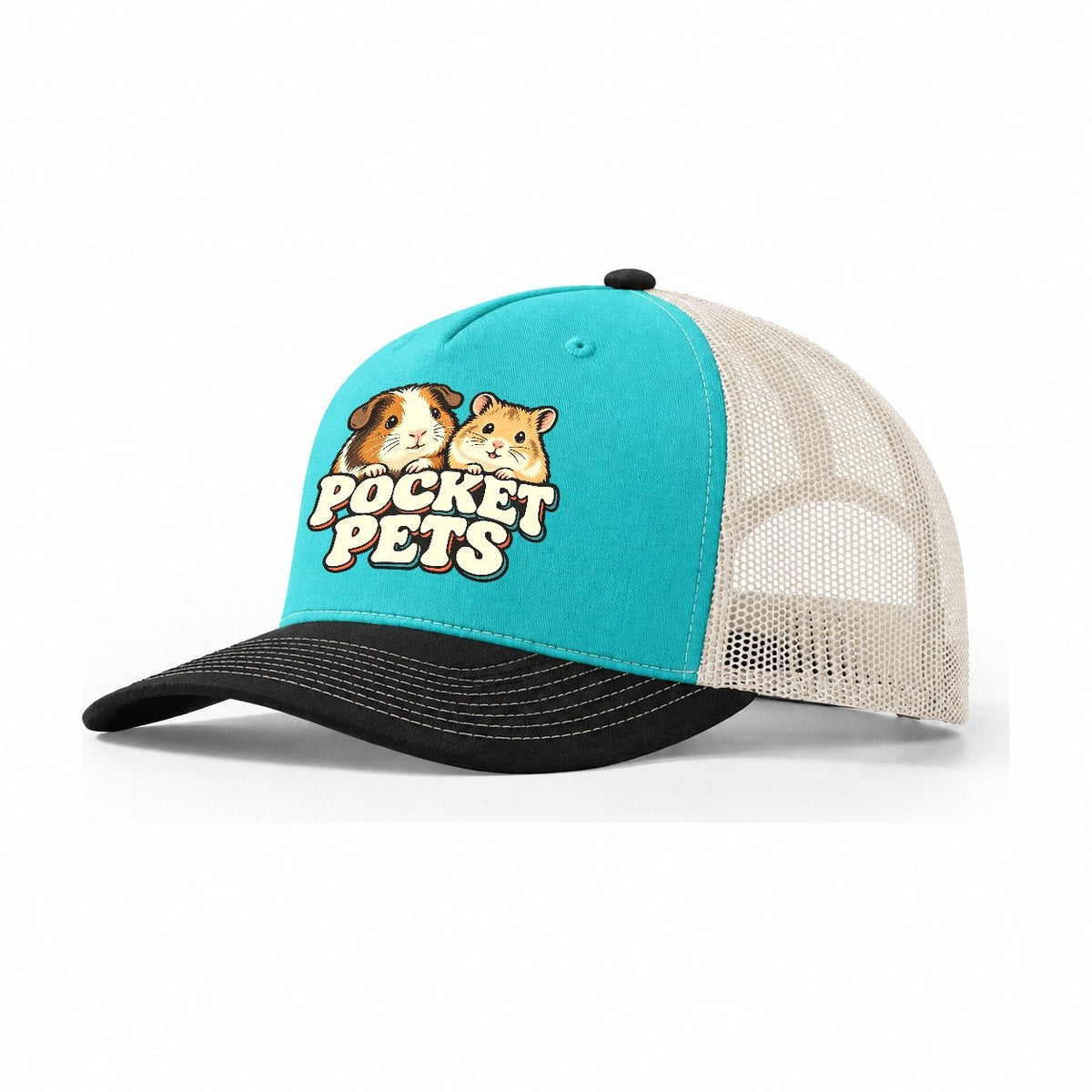 Pocket Pets Small Pet Logos Trucker Hat – Aqua Black White