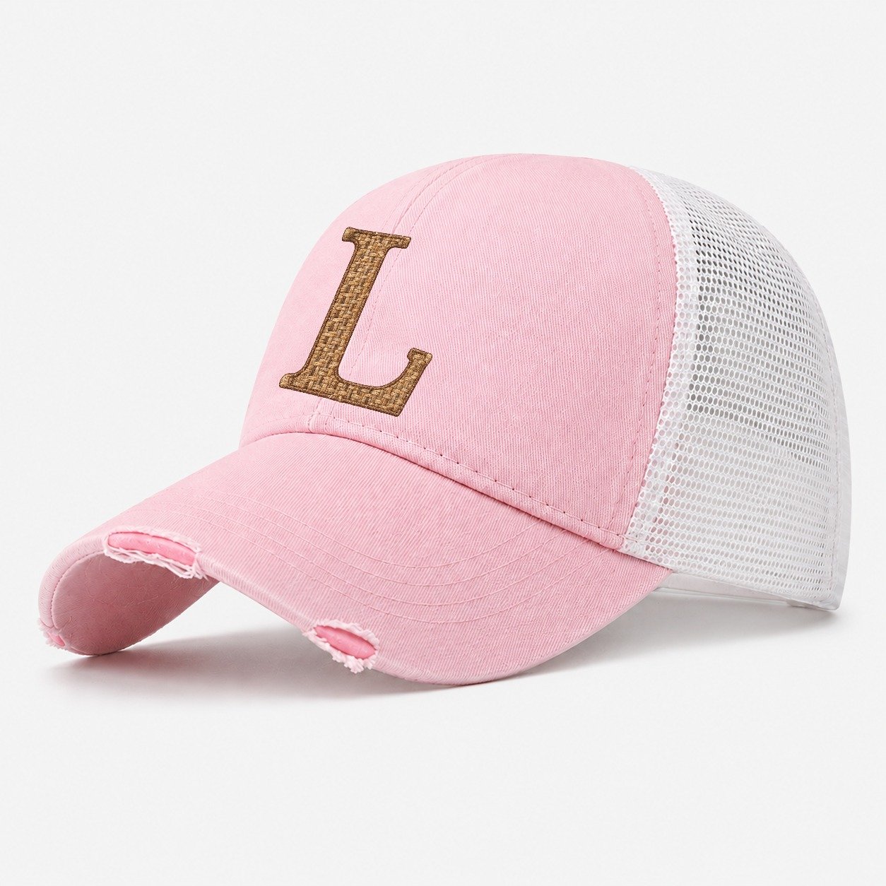 Woven Tweed L Monogram Washed Trucker Hat – Light Pink