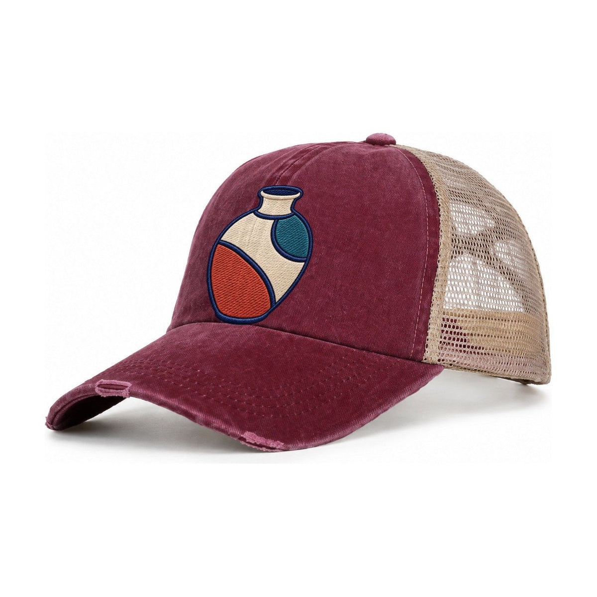 Ceramic Studio Vase Tiny Solo Marks Women's Ponytail Trucker Hat – Burgundy Khaki