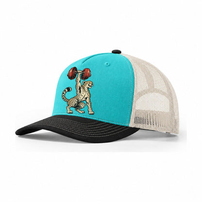Cheetah Speed Reps Animal Lifters Trucker Hat – Aqua Black White