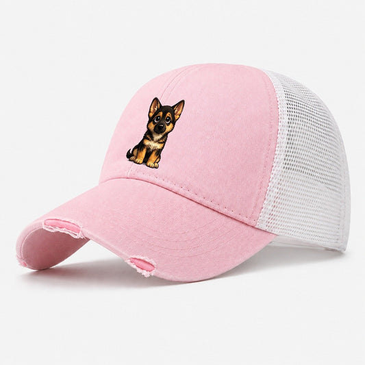 German Shepherd Sitting Sweetheart Washed Trucker Hat – Light Pink