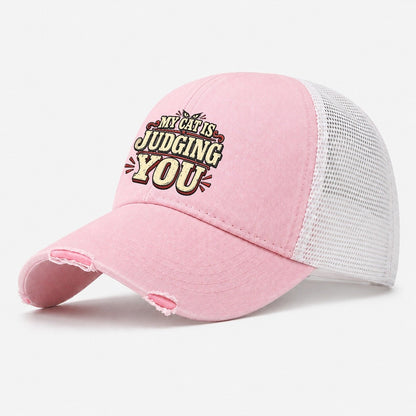 My Cat Is Judging You American Wit Washed Trucker Hat – Light Pink