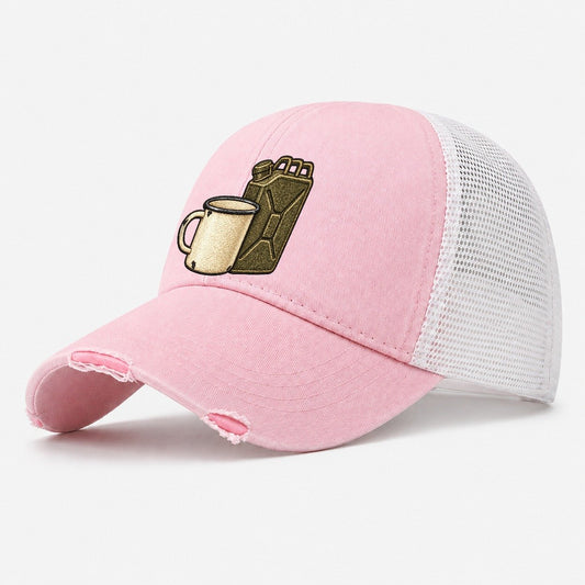 Enamel Camp Mug And Fuel Can Off Roading And Overlanding Washed Trucker Hat – Light Pink