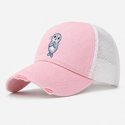 Seal Front Clap Sea Sprite Washed Trucker Hat – Light Pink